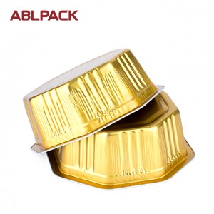 Eight deformation Aluminum Foil Baking Cup Gold Color Ovenable Dessert Boxes Food Storage Container With Plastic Lid