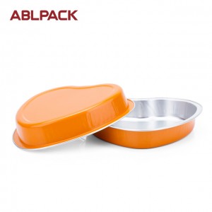 Microwave oven safe heart shape cow lines disposable aluminum foil cup tin tray plate container   ABL 375ml