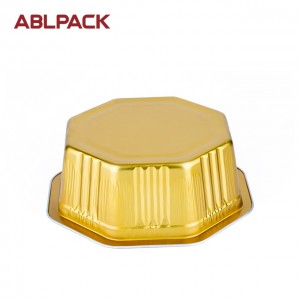 Eight deformation Aluminum Foil Baking Cup Gold Color Ovenable Dessert Boxes Food Storage Container With Plastic Lid