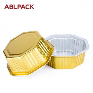 Eight deformation Aluminum Foil Baking Cup Gold Color Ovenable Dessert Boxes Food Storage Container With Plastic Lid