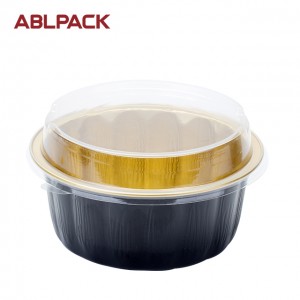 630ml aluminum foil food container, black and gold foil cup with dome lid